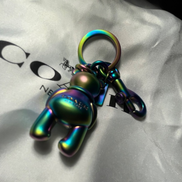 Iridescent oilslick coach teddy bear key chain - Picture 5 of 5
